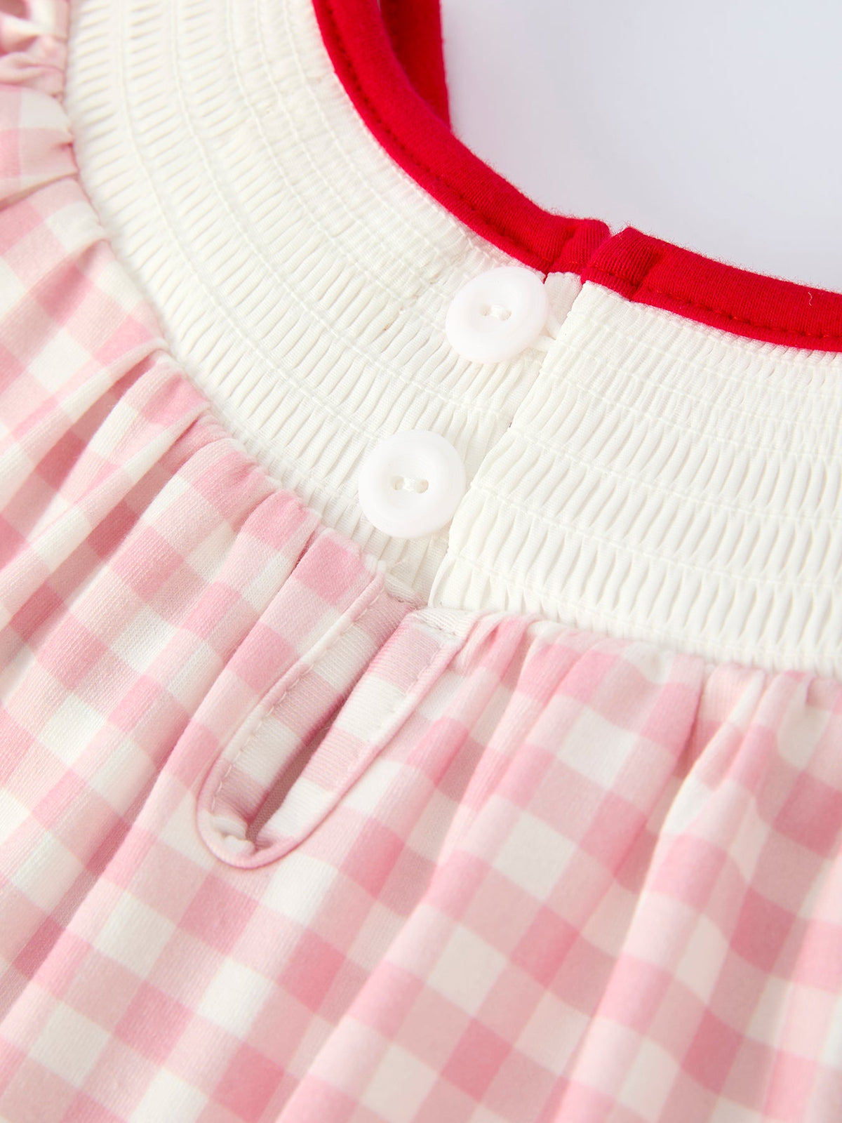 Rylee Faith Designs - Pink Gingham Christmas Girls Dress: Santa Embroidery with Red Satin Ribbon - alternate view 5