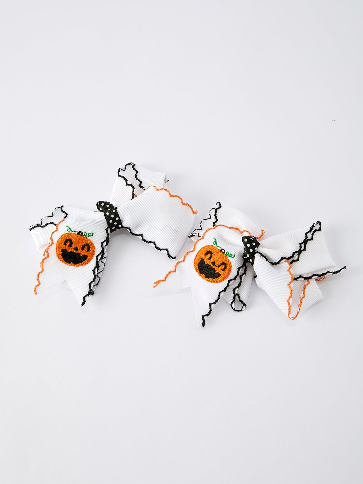 Rylee Faith Designs - Halloween Pumpkin Hair Bows: White Ribbon Design（2PCS） - alternate view 3