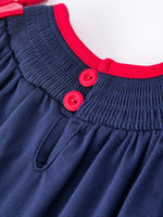 Rylee Faith Designs - Christmas Holiday Celebration Baby Girls Romper: Navy with Santa Sleigh - alternate view 4