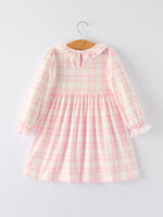 Rylee Faith Designs - Fall Pink Plaid Ruffle Ballet Shoe Embroidery Long Sleeve Dress - alternate view 11
