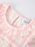 Rylee Faith Designs - Fall Pink Plaid Ruffle Ballet Shoe Embroidery Long Sleeve Dress - alternate view 13
