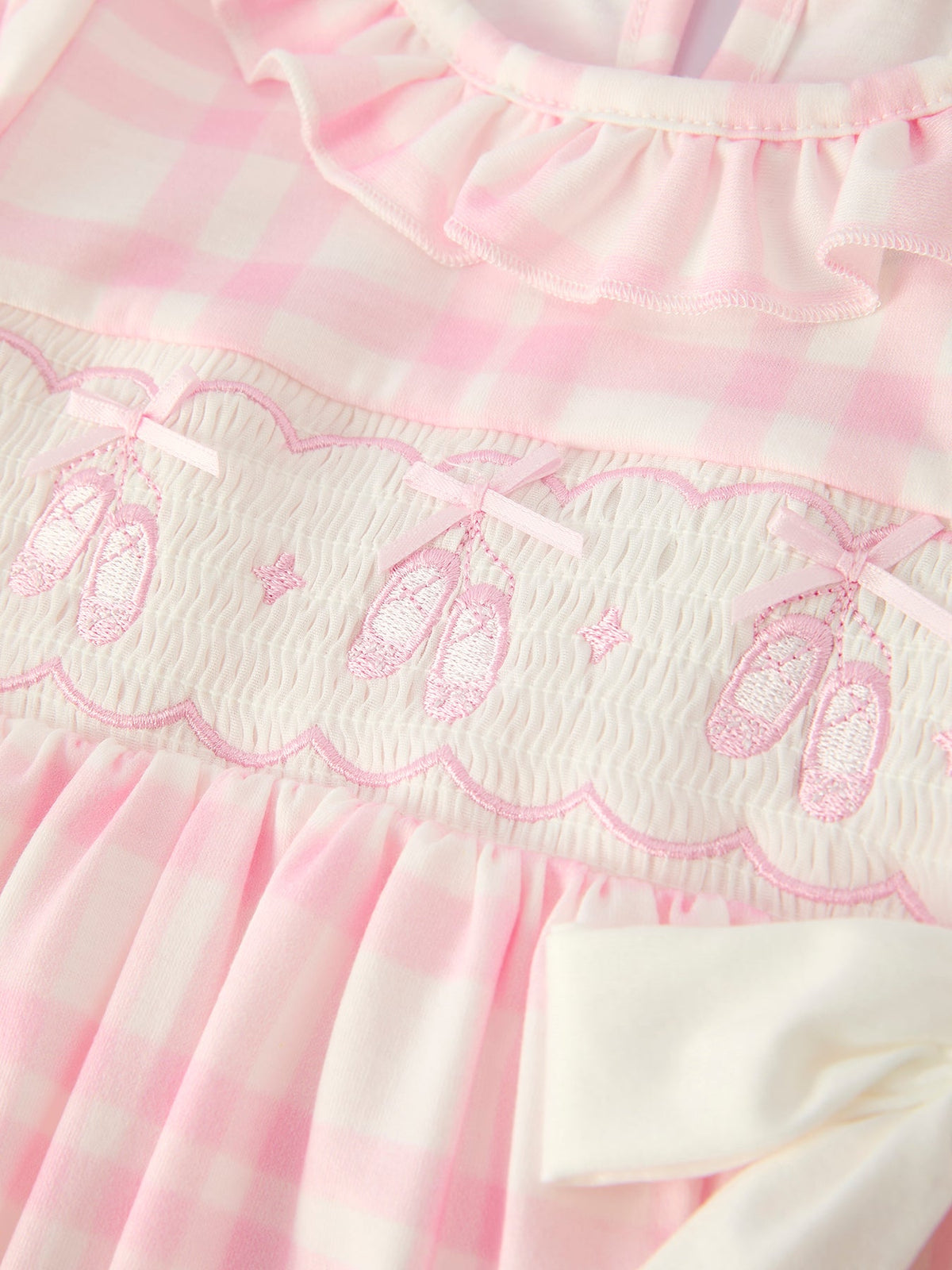 Rylee Faith Designs - Fall Pink Plaid Ruffle Ballet Shoe Embroidery Long Sleeve Dress - alternate view 10