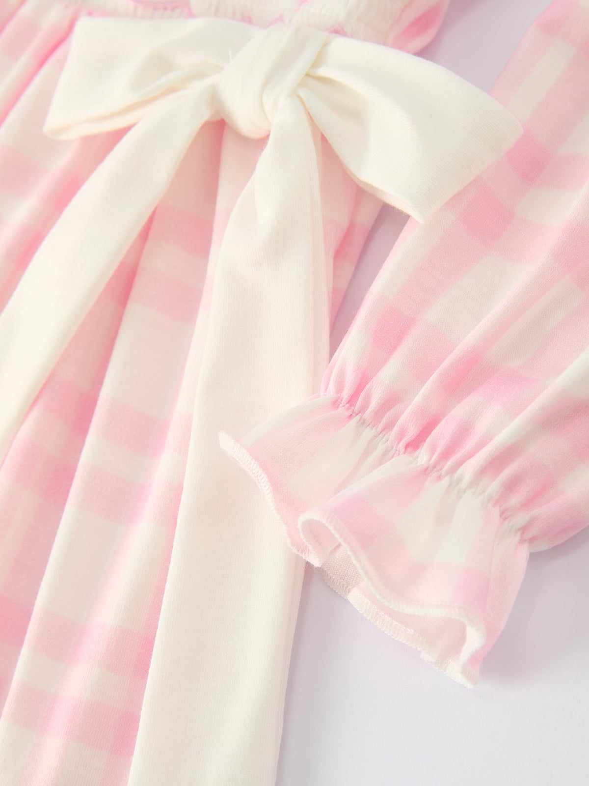 Rylee Faith Designs - Fall Pink Plaid Ruffle Ballet Shoe Embroidery Long Sleeve Dress - alternate view 12