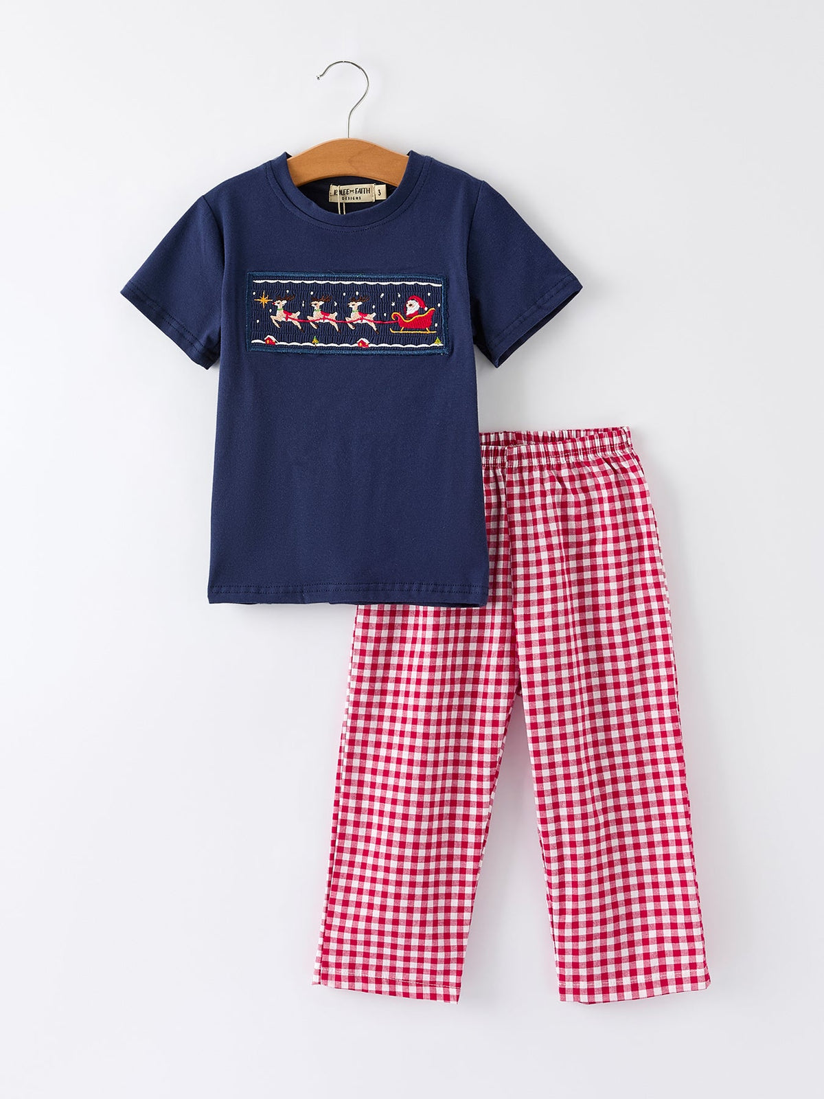 Rylee Faith Designs - Christmas Holiday Celebration Boys Set: Navy with Santa Sleigh - alternate view 4