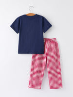 Rylee Faith Designs - Christmas Holiday Celebration Boys Set: Navy with Santa Sleigh - alternate view 7