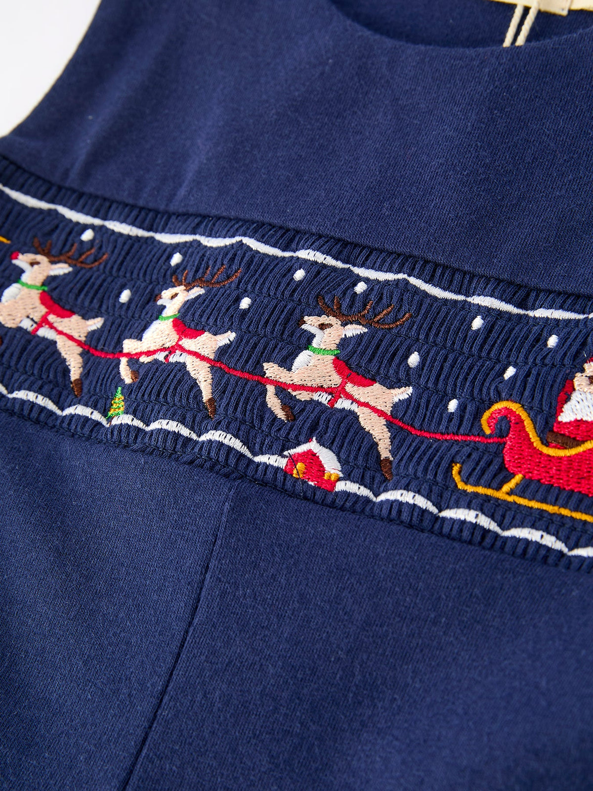 Rylee Faith Designs - Christmas Holiday Celebration Baby Boys Romper: Navy with Santa Sleigh - alternate view 4