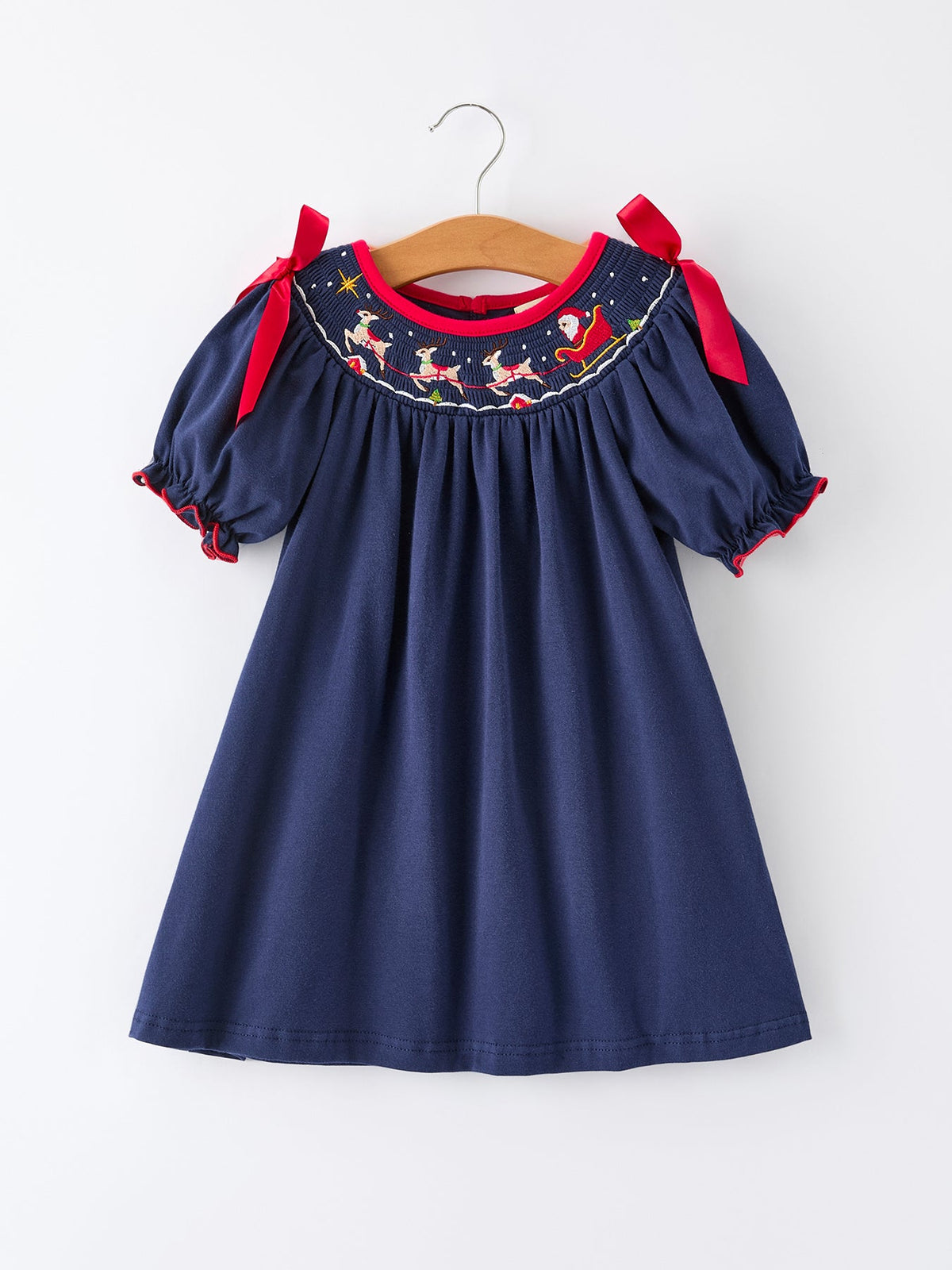 Rylee Faith Designs - Christmas Holiday Celebration Dress: Navy with Santa Sleigh - alternate view 5