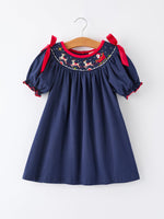 Rylee Faith Designs - Christmas Holiday Celebration Dress: Navy with Santa Sleigh - alternate view 5