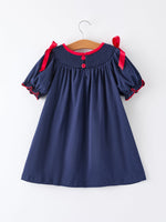 Rylee Faith Designs - Christmas Holiday Celebration Dress: Navy with Santa Sleigh - alternate view 7