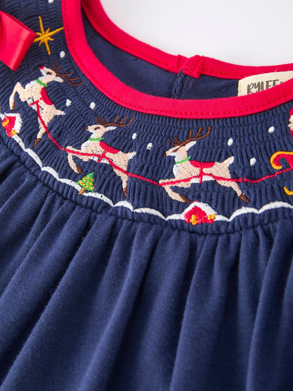 Rylee Faith Designs - Christmas Holiday Celebration Dress: Navy with Santa Sleigh - alternate view 8