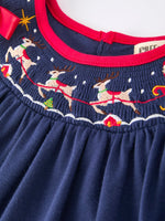 Rylee Faith Designs - Christmas Holiday Celebration Dress: Navy with Santa Sleigh - alternate view 8