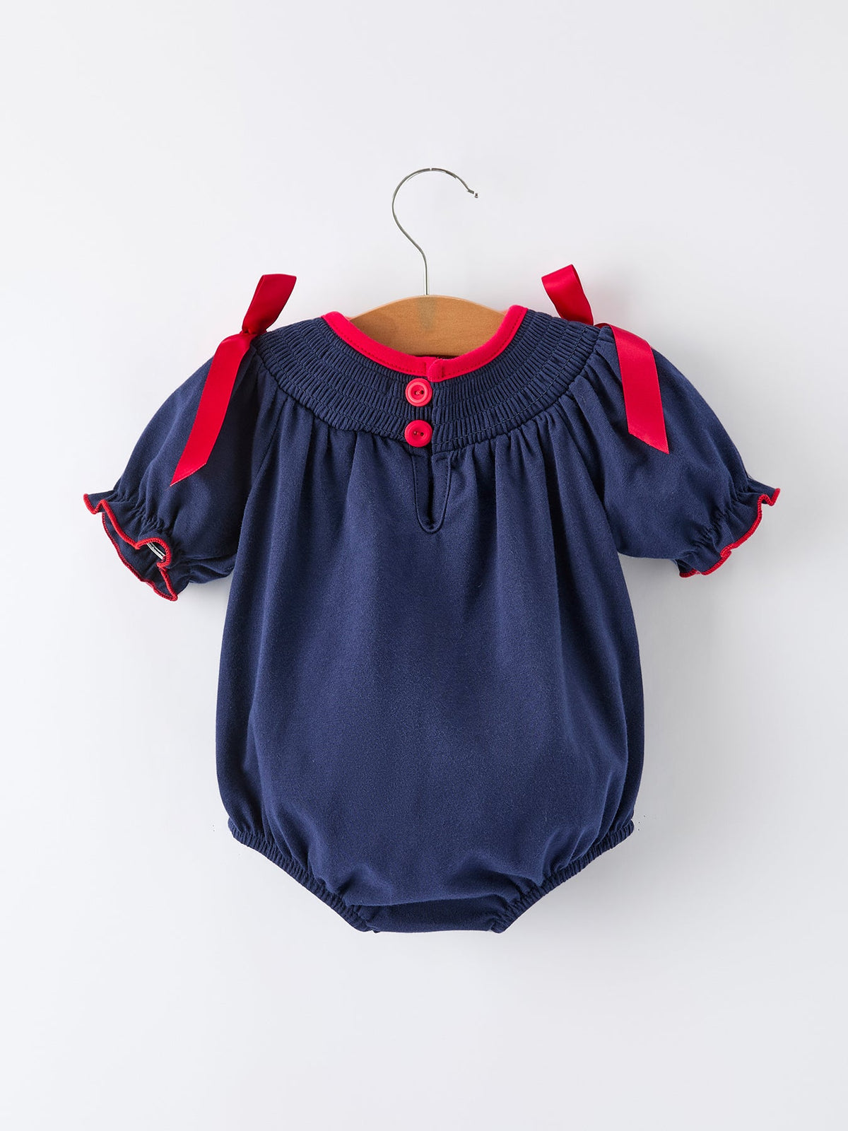 Rylee Faith Designs - Christmas Holiday Celebration Baby Girls Romper: Navy with Santa Sleigh - alternate view 2