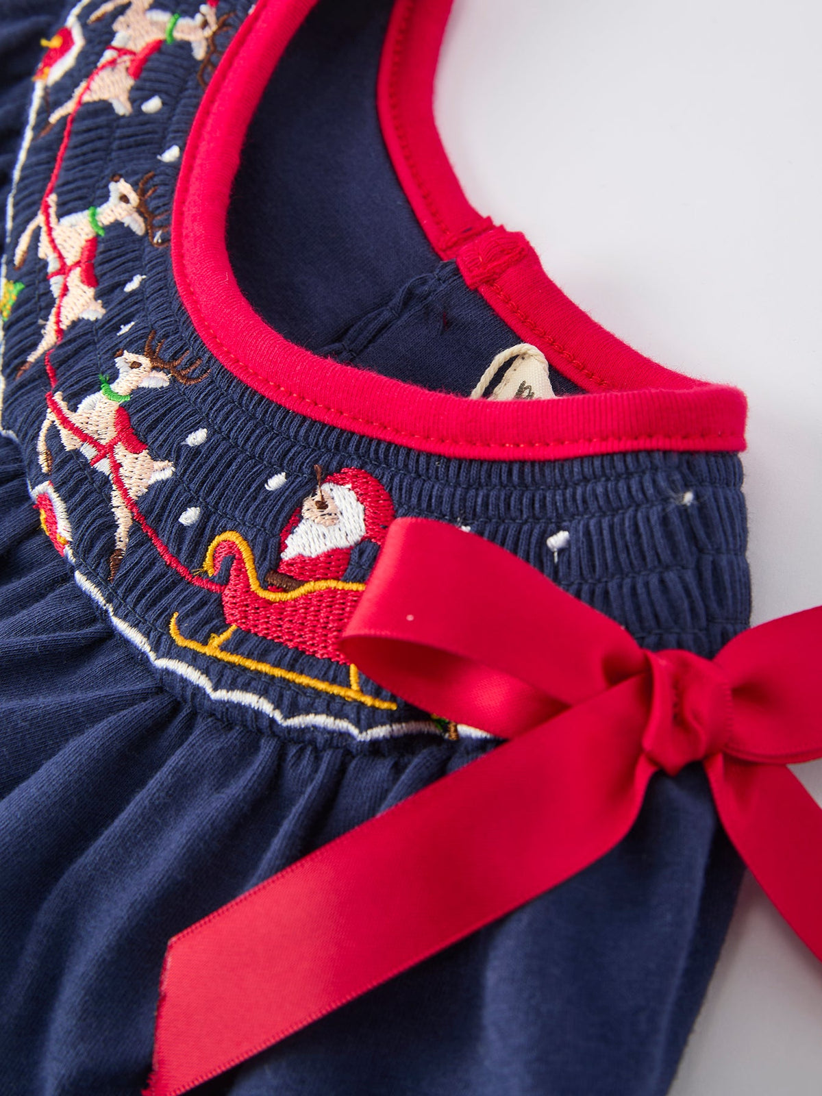 Rylee Faith Designs - Christmas Holiday Celebration Baby Girls Romper: Navy with Santa Sleigh - alternate view 3