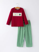 Rylee Faith Designs - Christmas Tree Dog Smocking Embroidered Plaid Boys Set - alternate view 8