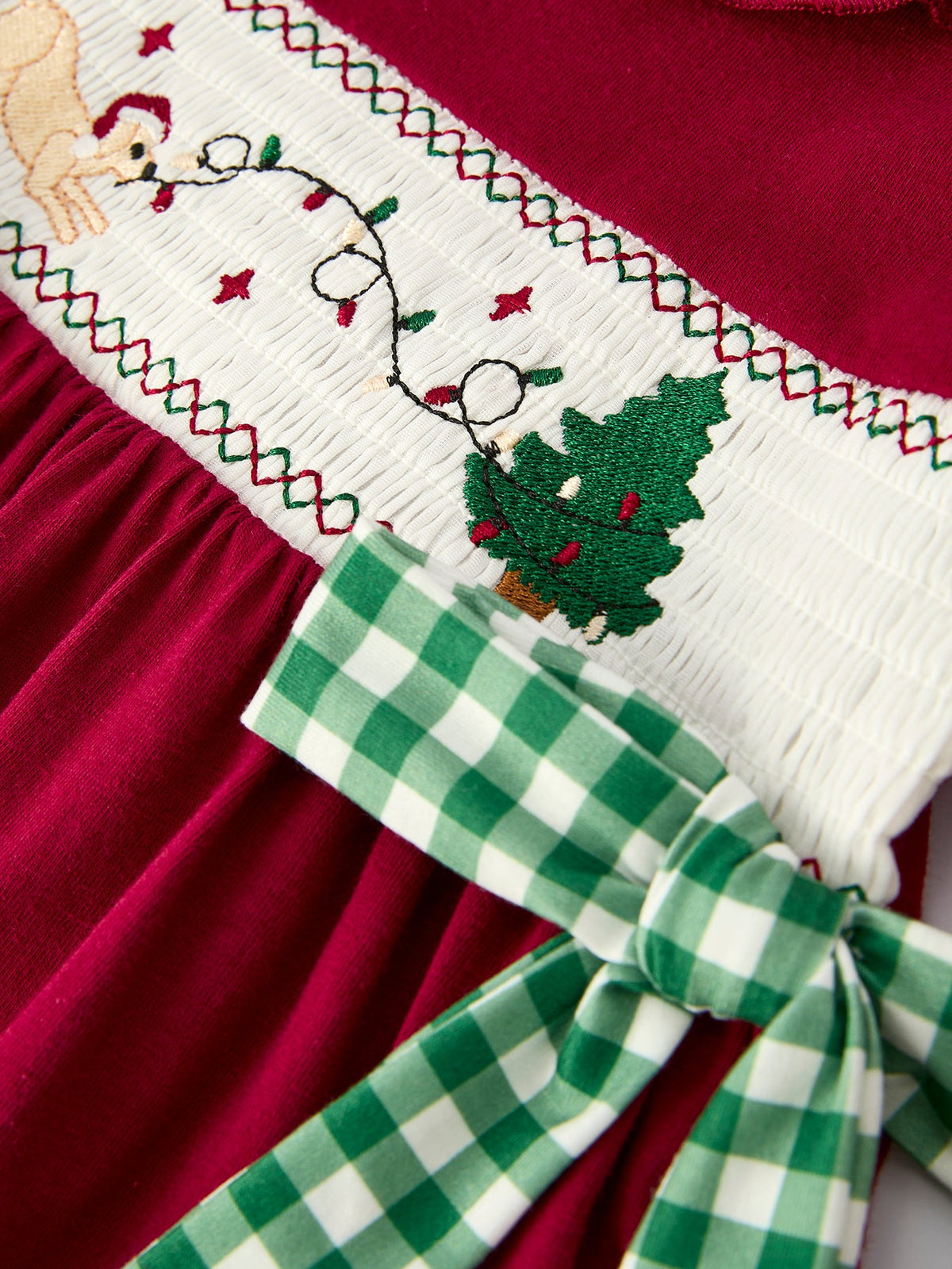 Rylee Faith Designs - Christmas Smocking Embroidered Girls Dress with Green Plaid Bow - alternate view 9