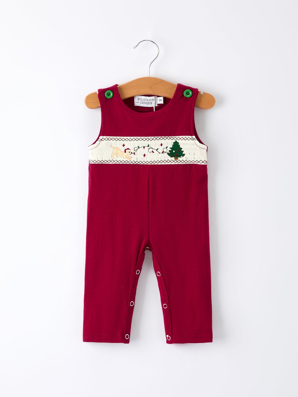 Rylee Faith Designs - Christmas Tree Dog Smocking Embroidered Baby Boys Romper - alternate view 7