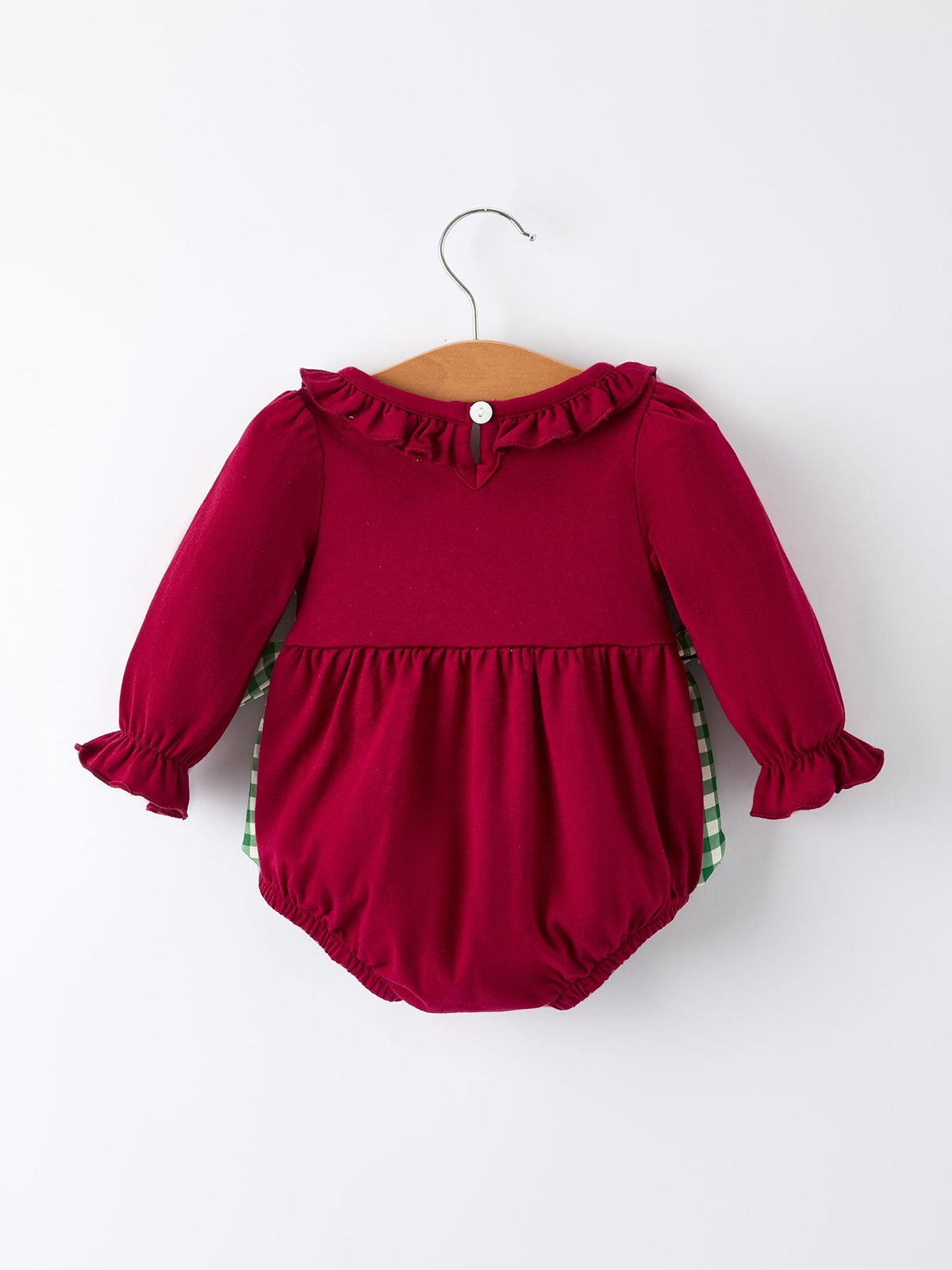 Rylee Faith Designs - Christmas Embroidered Baby Girls Romper with Green Plaid Bow - alternate view 8