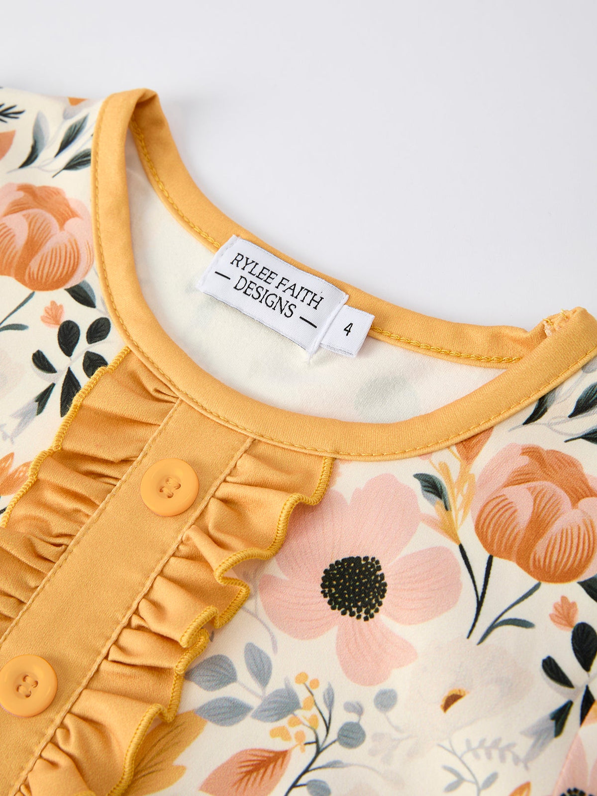 Rylee Faith Designs - Fall Floral Print Girls Pajamas Set with Ruffle Details - alternate view 4