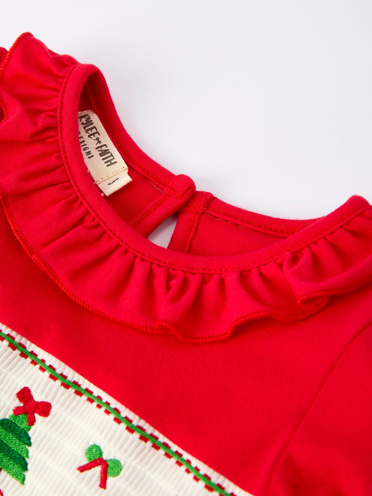 Rylee Faith Designs - Christmas Smocked Dress with Green Bow and Tree Embroidery - alternate view 9