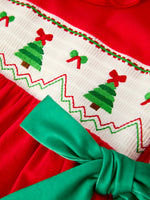 Rylee Faith Designs - Christmas Smocked Dress with Green Bow and Tree Embroidery - alternate view 10