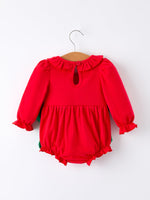 Rylee Faith Designs - Christmas Smocked Girls Romper with Green Bow and Tree Embroidery - alternate view 7