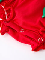 Rylee Faith Designs - Christmas Smocked Girls Romper with Green Bow and Tree Embroidery - alternate view 9