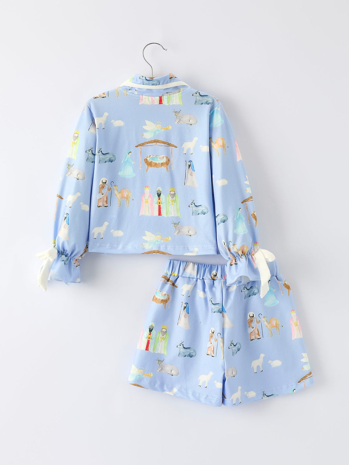 Rylee Faith Designs - Blue Christmas Nativity Pattern Girls Pajamas Set - alternate view 7