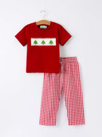 Rylee Faith Designs - Christmas Smocking Embroidered Christmas Tree Plaid Boys Set - alternate view 6