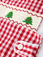 Rylee Faith Designs - Christmas Smocking Embroidered Christmas Tree Plaid Plaid Baby Boy Romper - alternate view 8