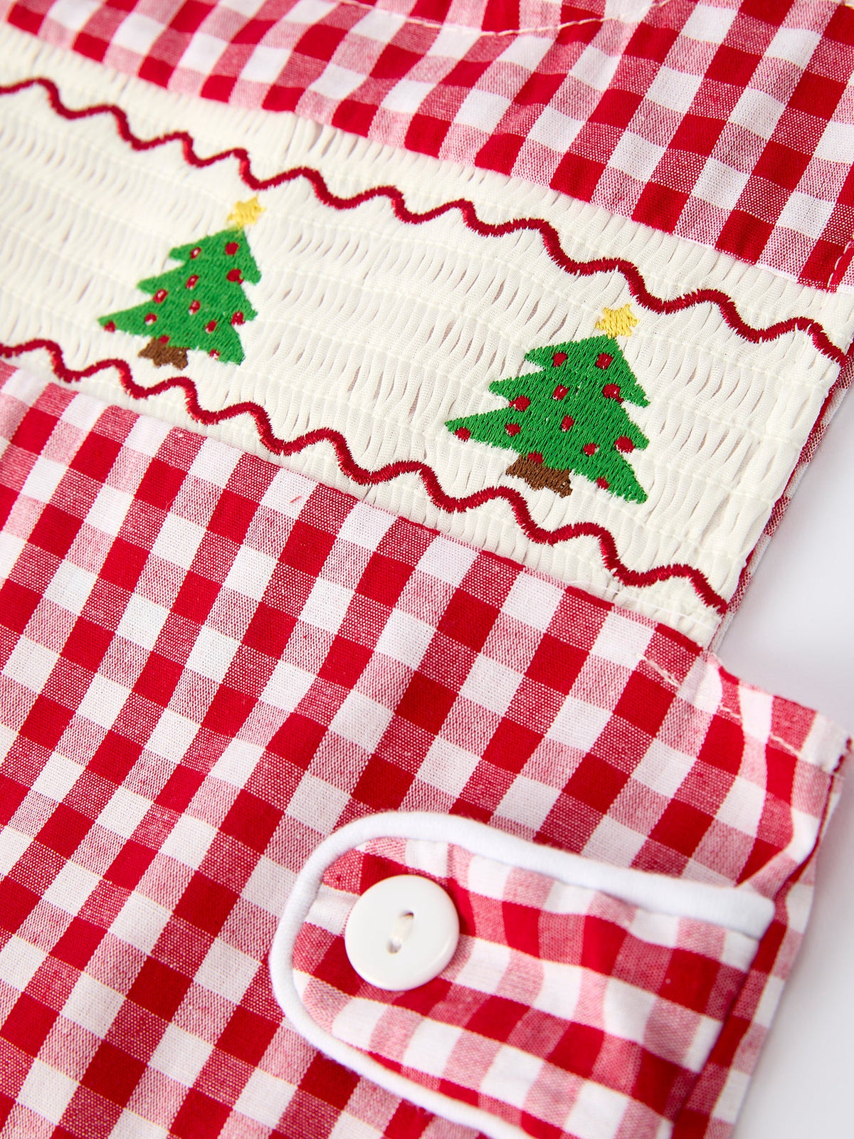 Rylee Faith Designs - Christmas Smocking Embroidered Christmas Tree Plaid Plaid Baby Boy Romper - alternate view 8