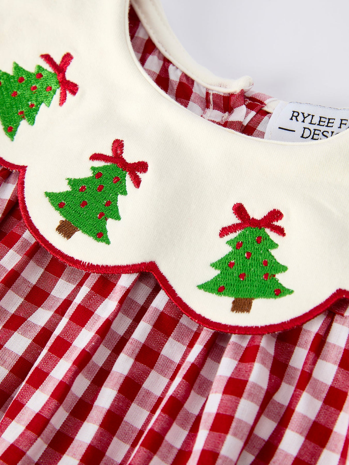 Rylee Faith Designs - Christmas Tree Embroidery Red Gingham Long Sleeve Baby Girl Bloomers Set - alternate view 10