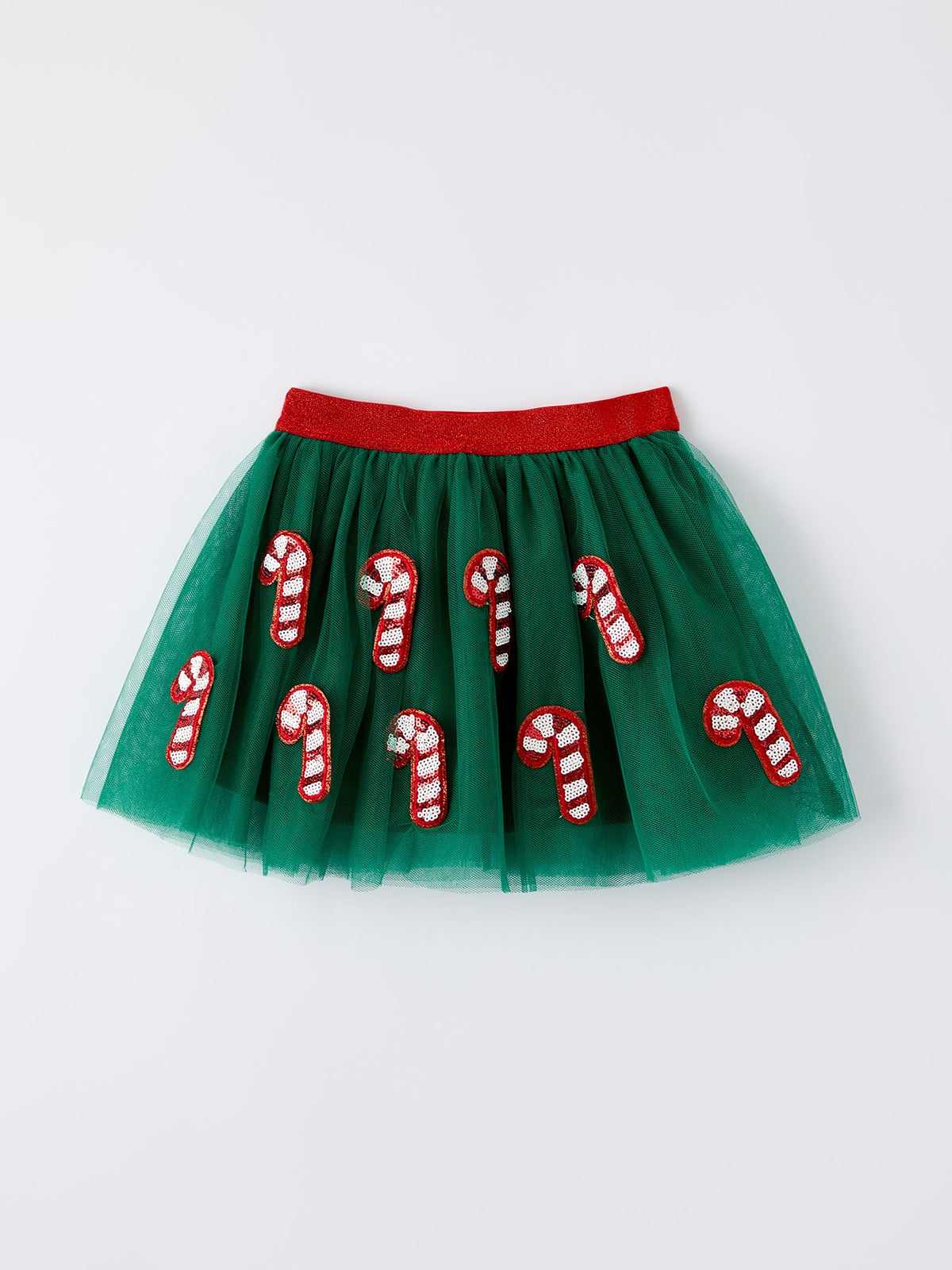 Rylee Faith Designs - Christmas Candy Cane Sequin Applique Green Tulle Skirt