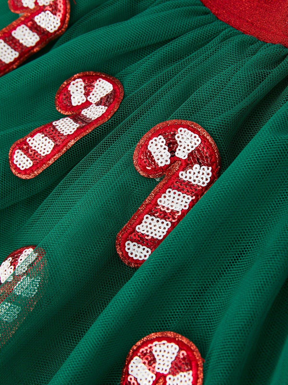Rylee Faith Designs - Christmas Candy Cane Sequin Applique Green Tulle Skirt - alternate view 3