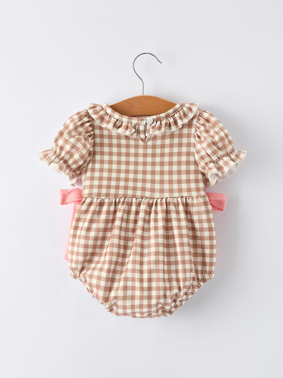 Rylee Faith Designs - Christmas Vintage-Style Plaid Embroidered Gingerbread and Bows Girls Romper - alternate view 7