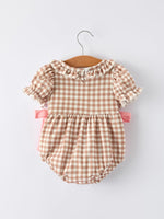 Rylee Faith Designs - Christmas Vintage-Style Plaid Embroidered Gingerbread and Bows Girls Romper - alternate view 7
