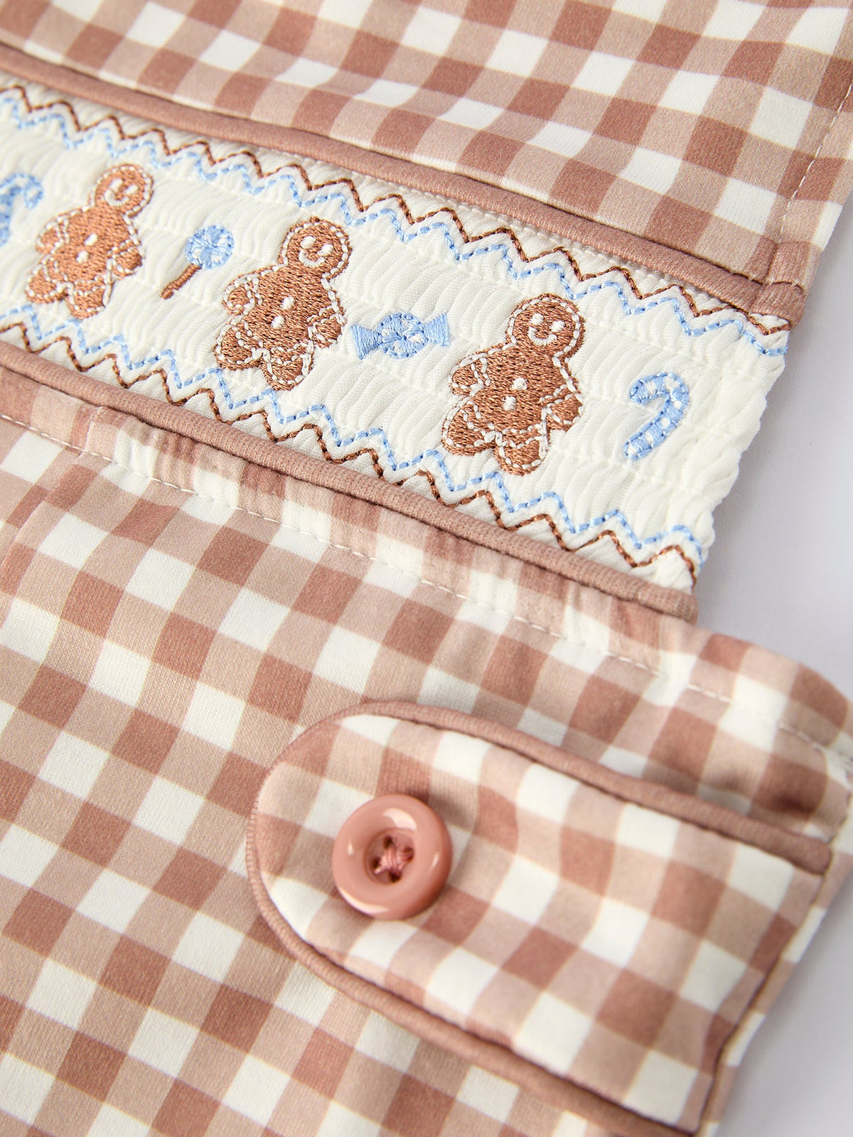 Rylee Faith Designs - Christmas Vintage-Style Plaid Embroidered Gingerbread and Bows Boy Romper - alternate view 9
