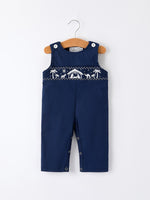 Rylee Faith Designs - Christmas Navy Blue Nativity Smocking Embroidered Baby Boy Romper