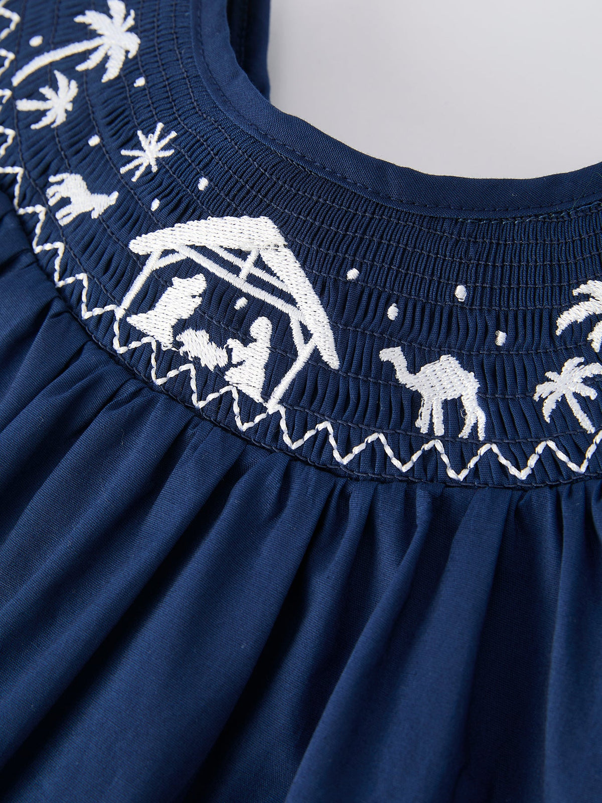 Rylee Faith Designs - Christmas Navy Blue Nativity Smocking Embroidered Dress - alternate view 3