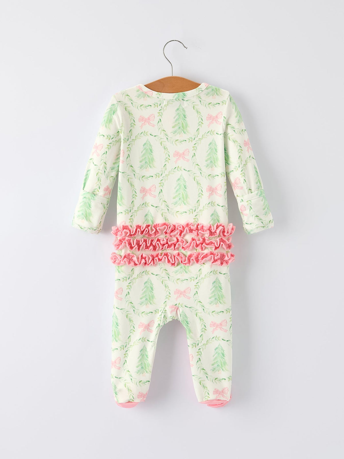 Rylee Faith Designs - Christmas Tree Wreath Print Long Sleeve Zip Baby Girls Romper - alternate view 6