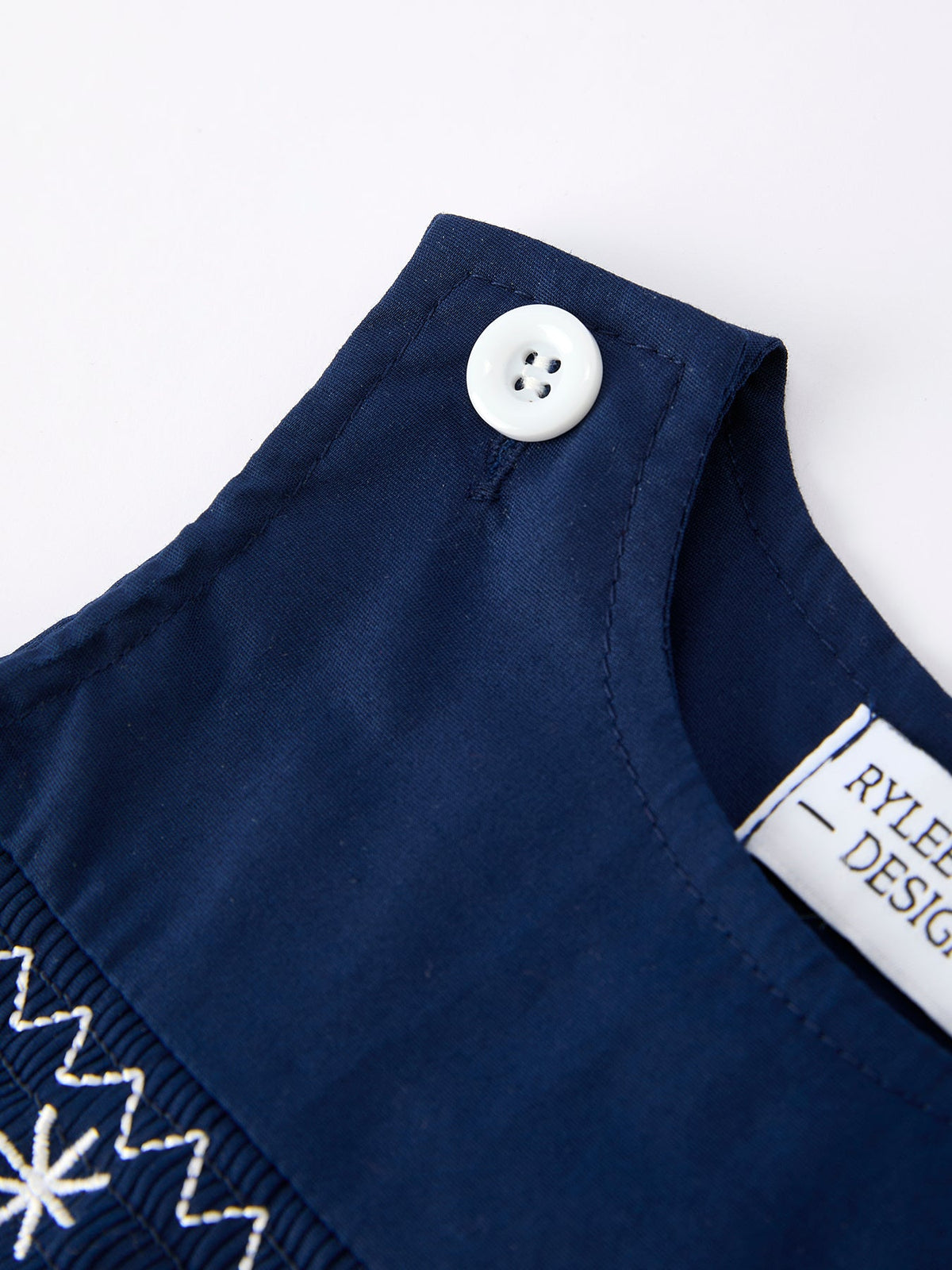 Rylee Faith Designs - Christmas Navy Blue Nativity Smocking Embroidered Baby Boy Romper - alternate view 3
