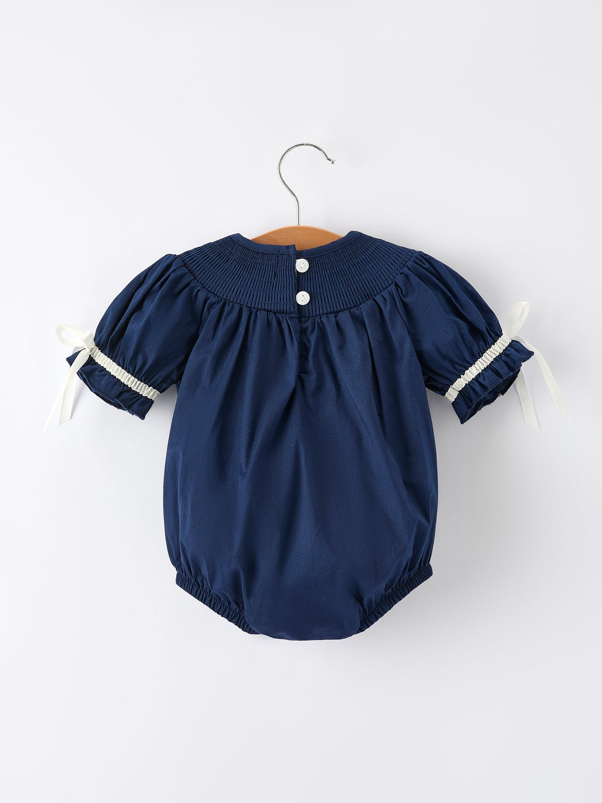 Rylee Faith Designs - Navy Blue Nativity Smocking Embroidered Baby Girls Christmas Romper - alternate view 2