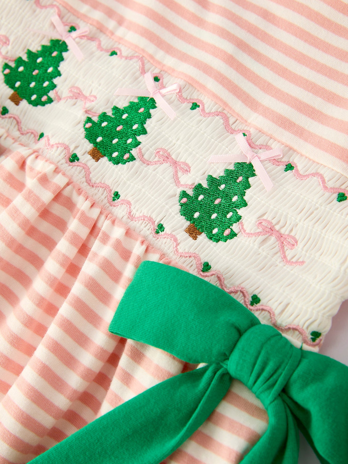 Rylee Faith Designs - Christmas Tree Smocked Embroidery Stripe Baby Girls Dress - alternate view 8