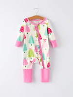 Rylee Faith Designs - Christmas tree Baby Girls Romper with Long Sleeves