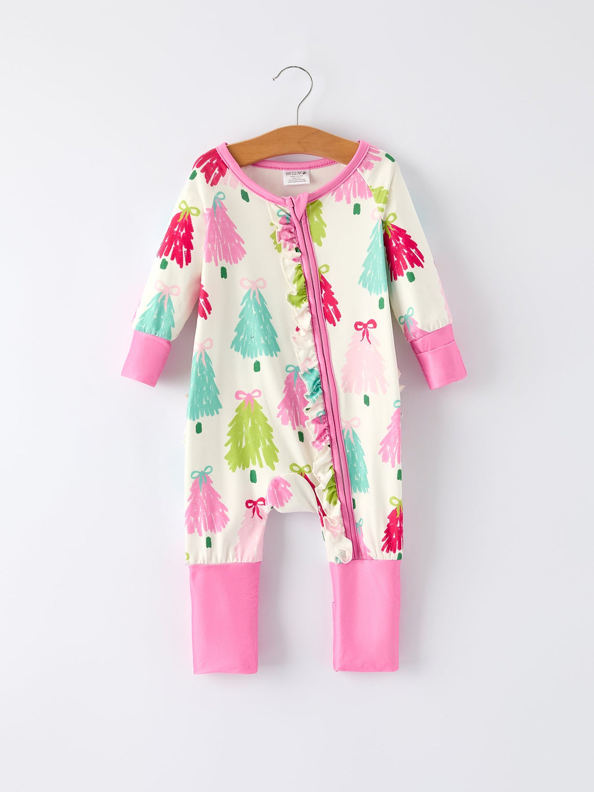 Rylee Faith Designs - Christmas tree Baby Girls Romper with Long Sleeves