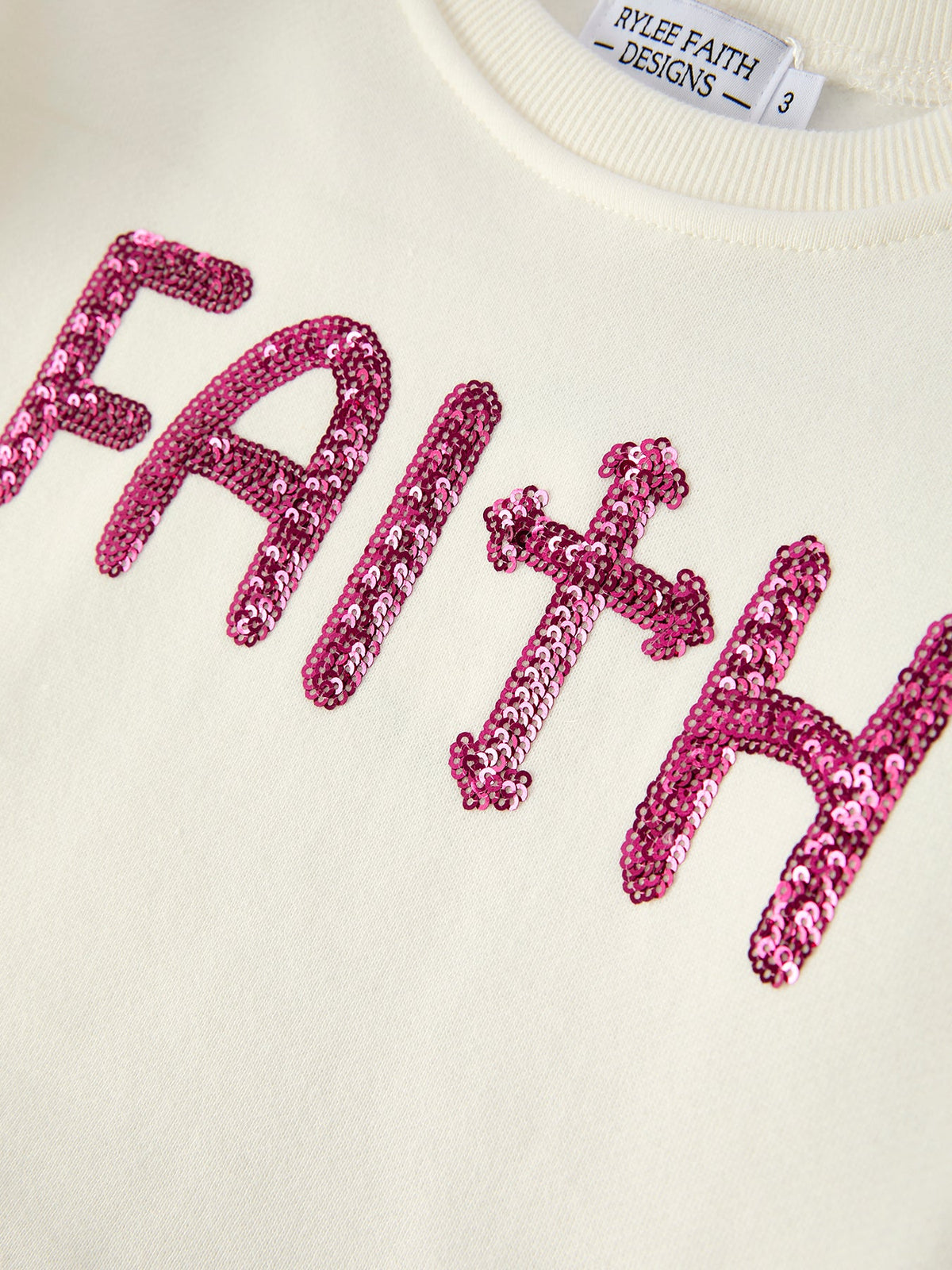 Rylee Faith Designs - Girls Christian Outfit – Long Sleeve Faith Top & Pink Cross Mesh Skirt - alternate view 4