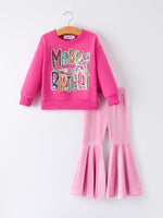 Rylee Faith Designs - Toddler Girls Christmas Outfit – Pink Merry Bright Top and Bell Pants