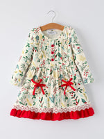 Rylee Faith Designs - Toddler Girls Christmas Dress – Holiday Floral Print Outfit with Pockets