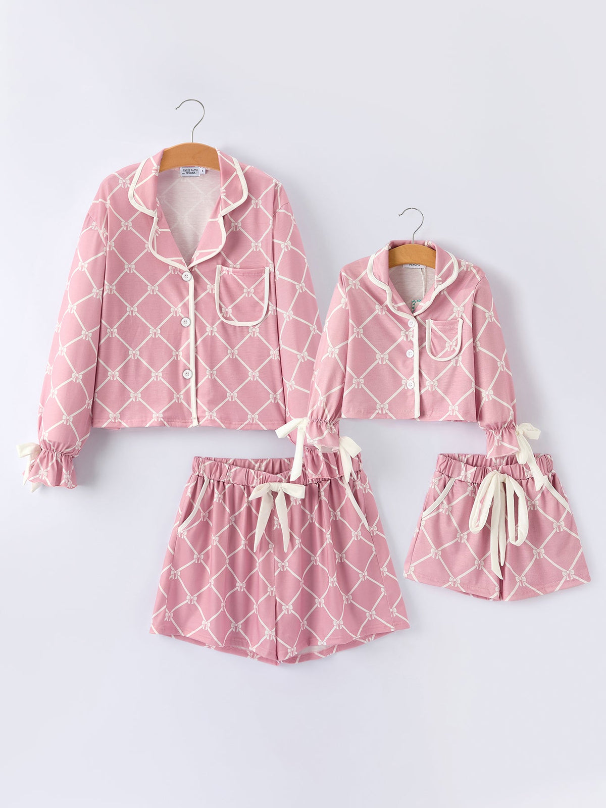 Rylee Faith Designs - Mommy & me Autumn Check Bow Girls Lapel Pajamas - alternate view 2