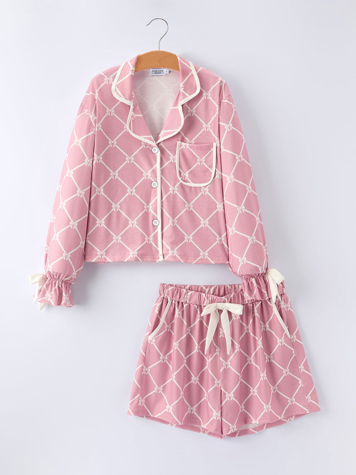 Rylee Faith Designs - Mommy & me Autumn Check Bow Girls Lapel Pajamas - alternate view 12