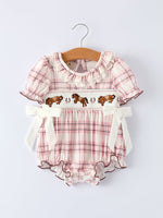 Rylee Faith Designs - Western Horse Embroidered Smocked Plaid Baby Girl Romper - alternate view 6